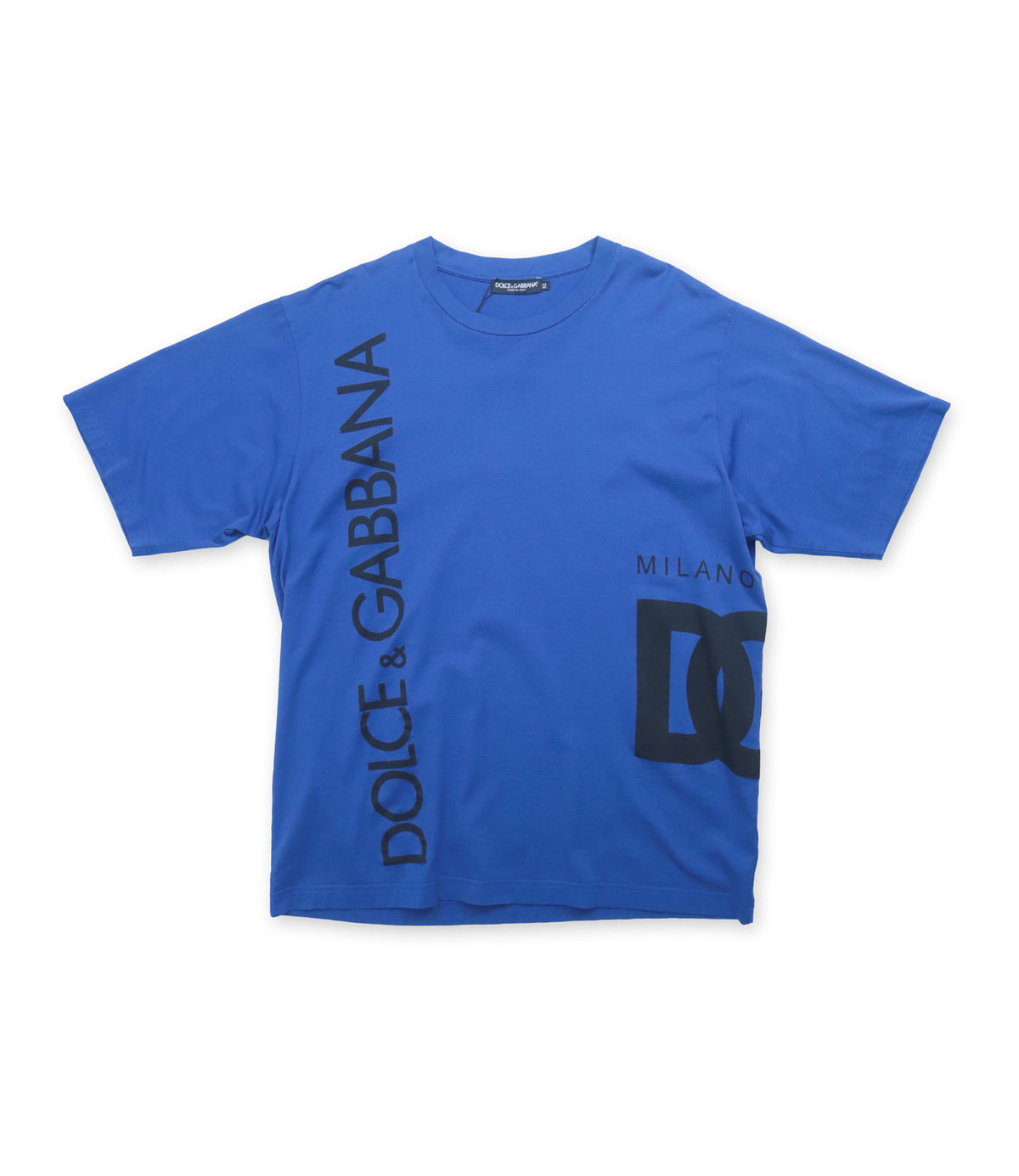 Dolce & Gabbana T-Shirt blau mit schwarzem Logo-Print aus Baumwolle