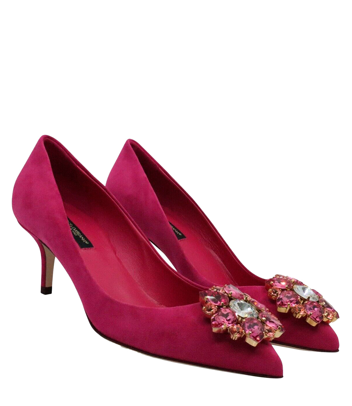 Dolce & Gabbana High Heels Größe 35 in Pink aus Veloursleder mit Kristallverzierung und Kitten Heel