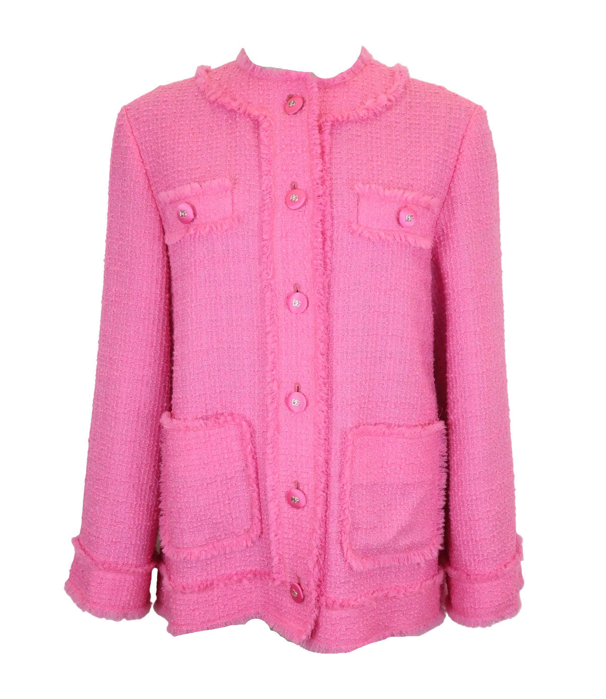 Pinkfarbener Dolce & Gabbana Blazer aus Bouclé mit Fransen-Details