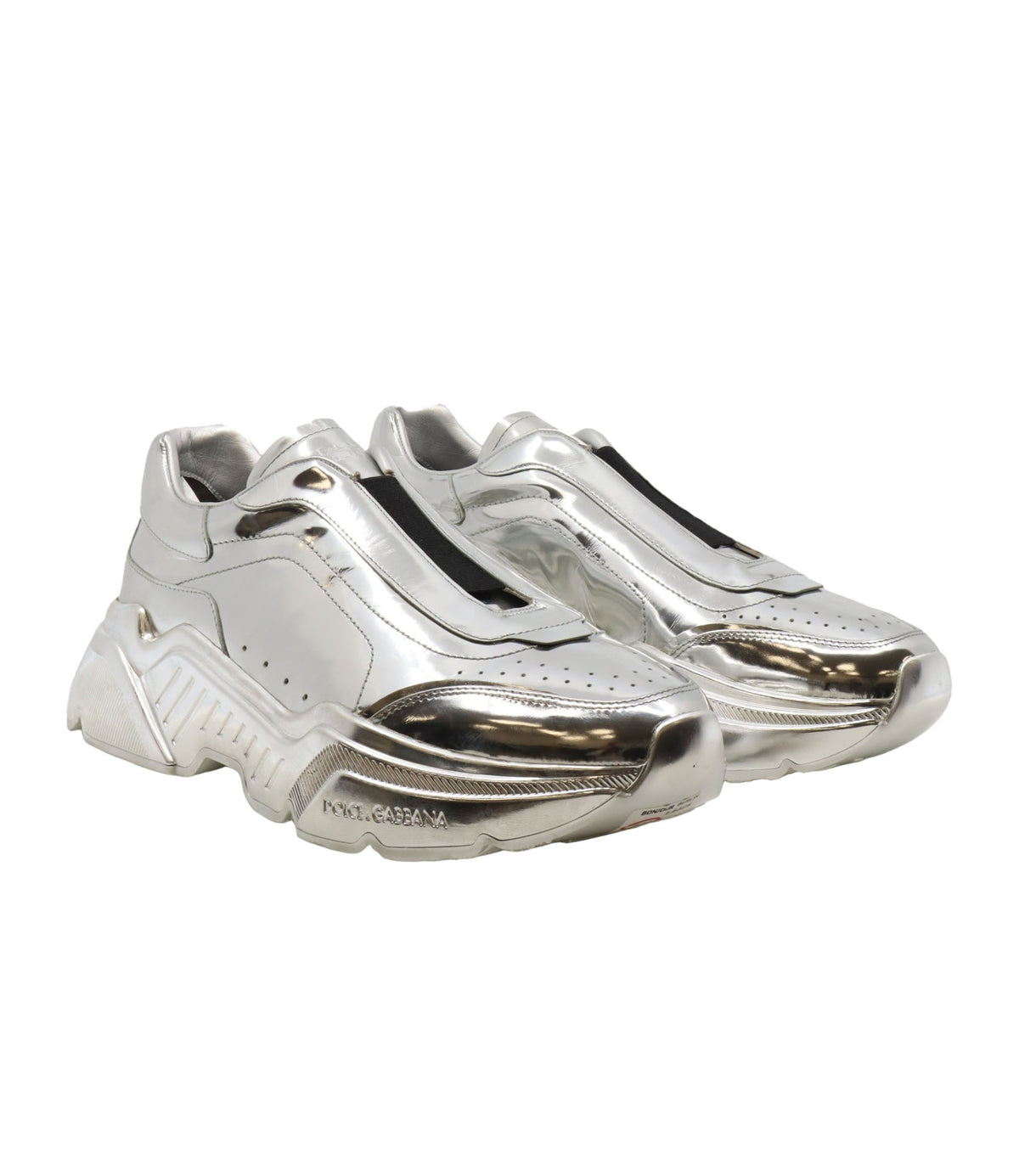 Silberner Dolce & Gabbana Sneaker mit Metallic-Finish und Chunky-Sohle, Größe 44