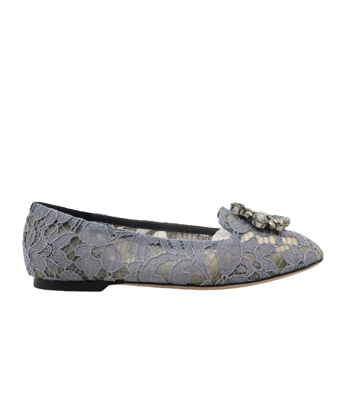 Lavendelfarbene Dolce & Gabbana Ballerinas mit floraler Spitze und Kristallverzierung