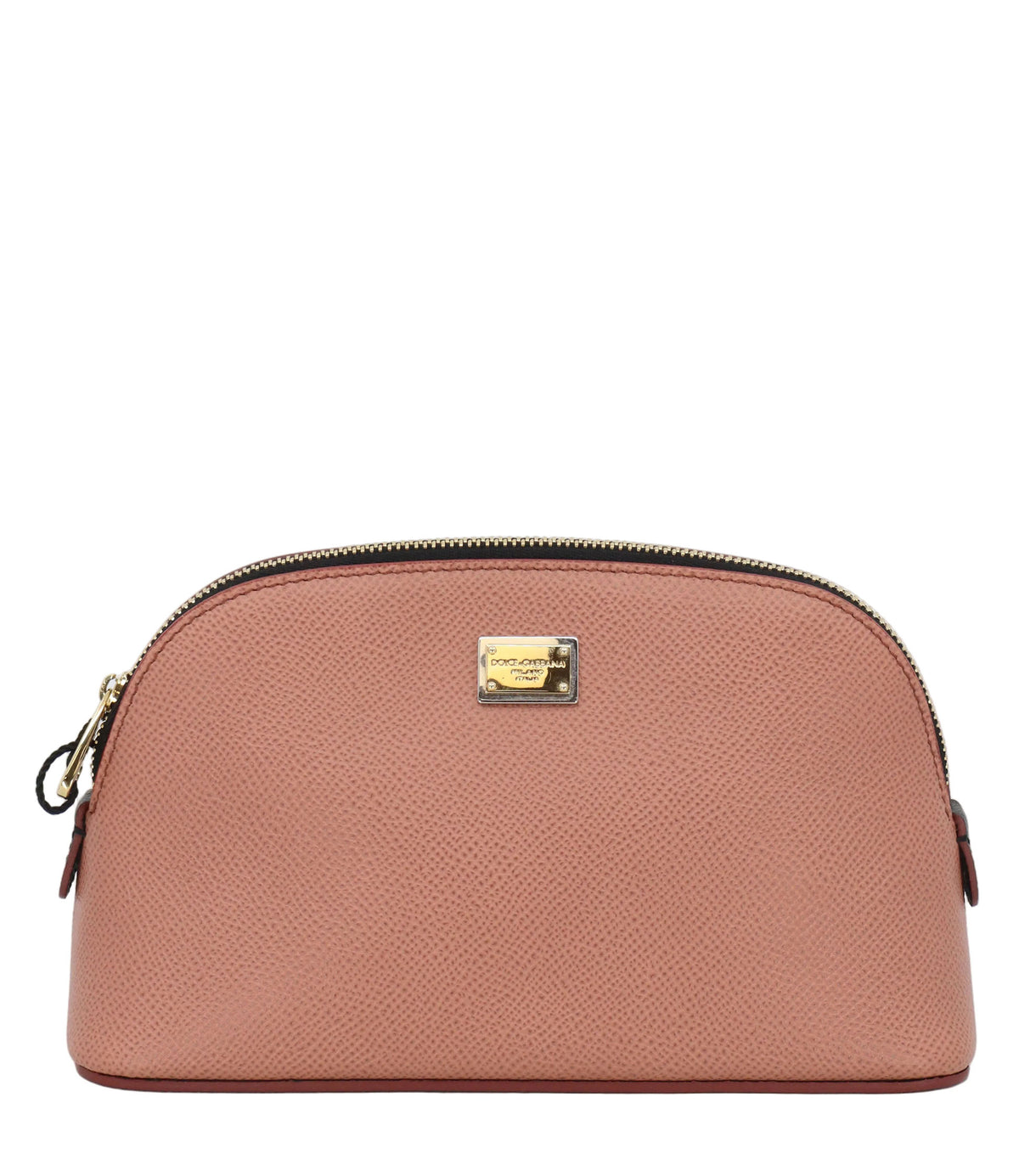 Dolce & Gabbana Kosmetiktasche rosa aus Leder mit Logo-Plakette