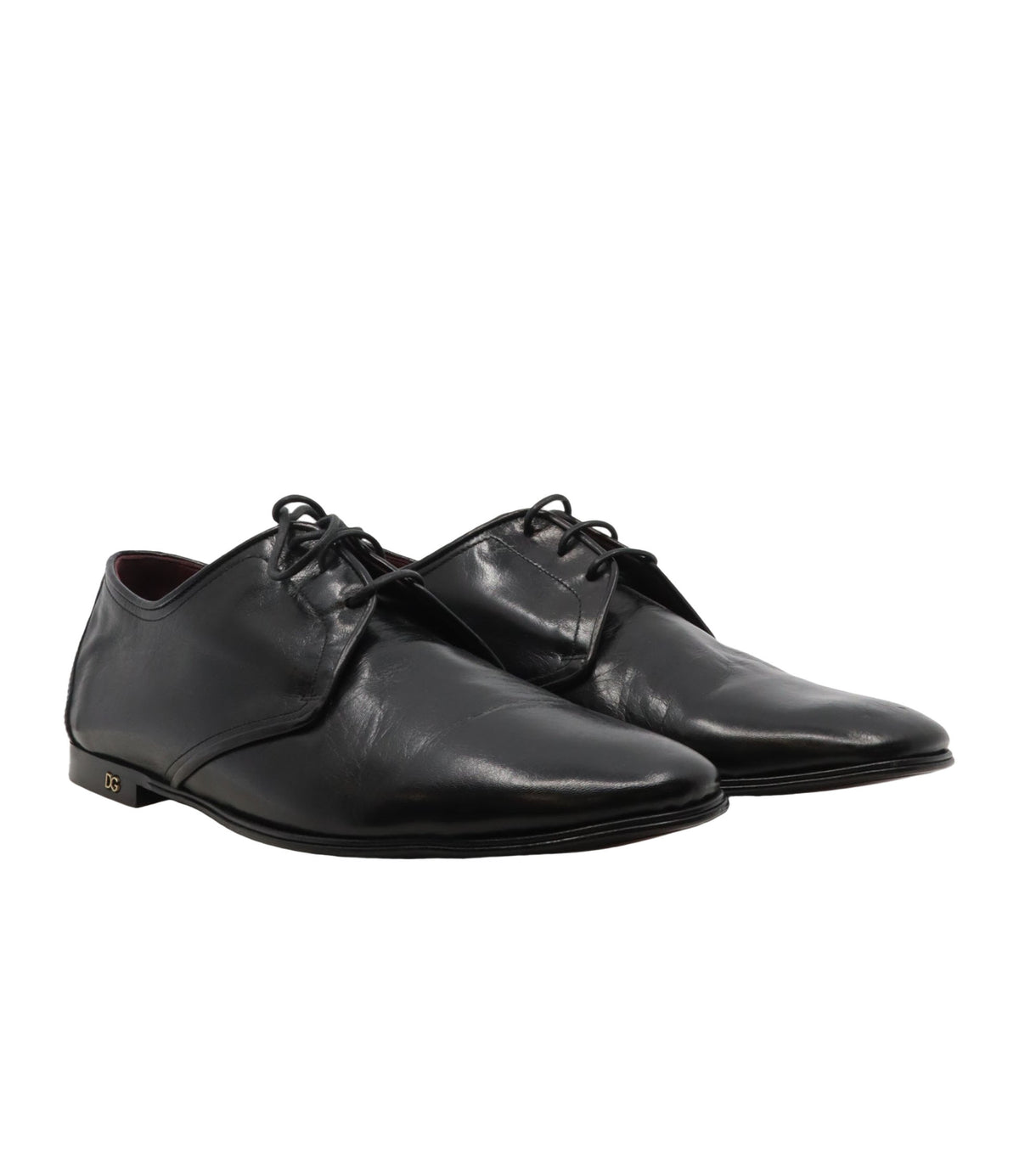 Dolce & Gabbana Herren-Derby aus schwarzem Leder mit DG-Logo Größe 44