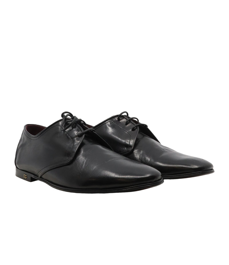 Dolce & Gabbana Herren-Derby aus schwarzem Leder mit DG-Logo Größe 44