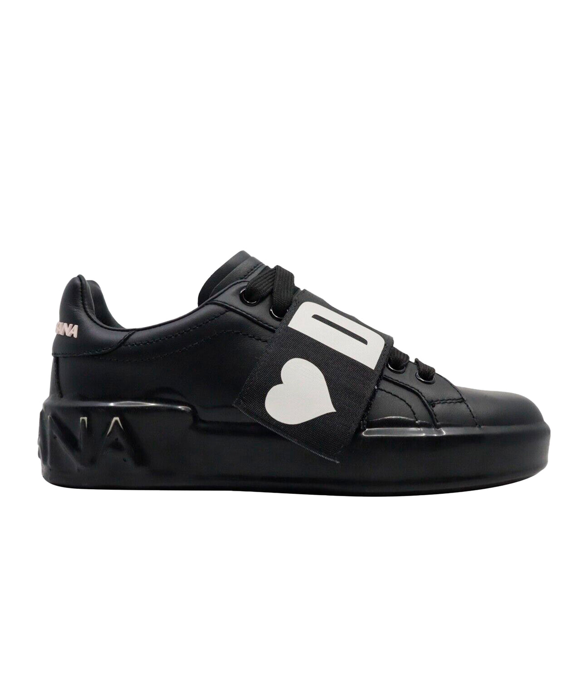 Dolce & Gabbana Sneaker Größe 35 in Schwarz mit Herzmotiv und elastischem Logo-Band