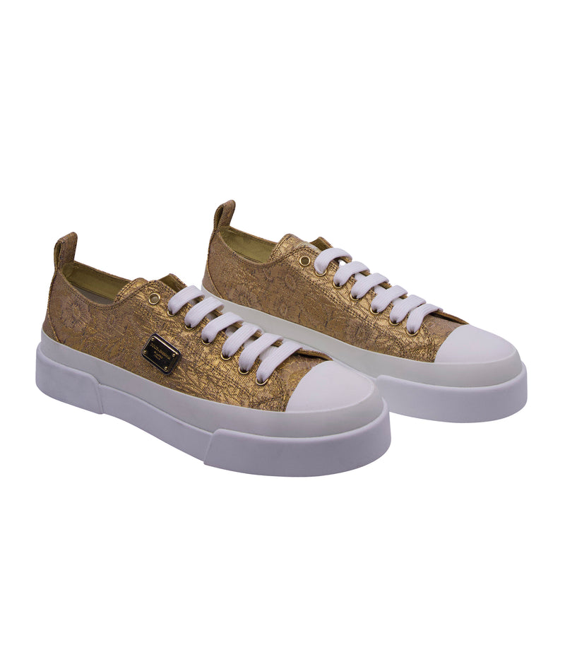 Dolce & Gabbana Sneaker Größe 40 in Gold mit weißer Gummisohle und Logo-Plate