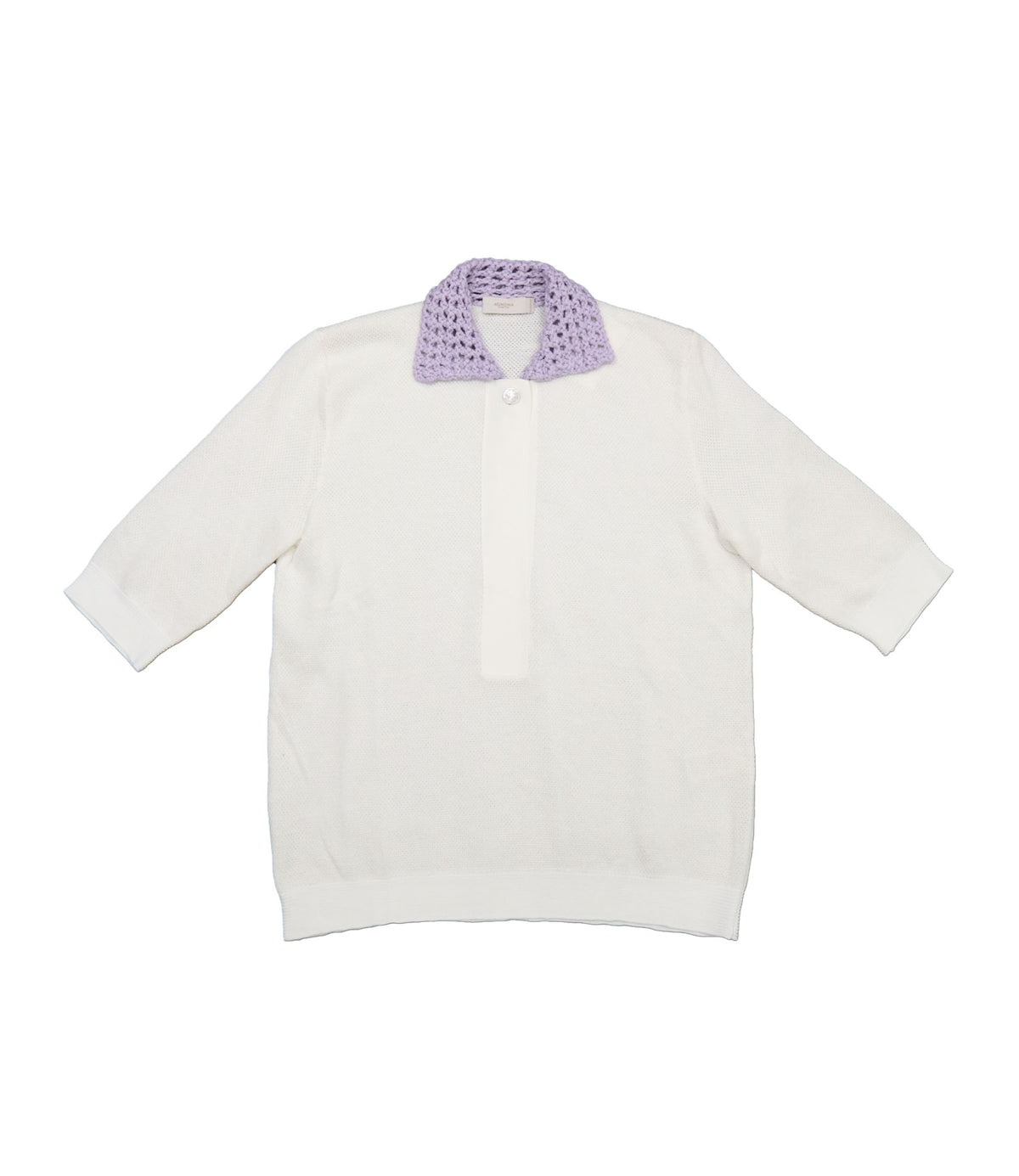 Agnona Pullover creme Größe S mit fliederfarbenem gehäkelten Kragen elegant