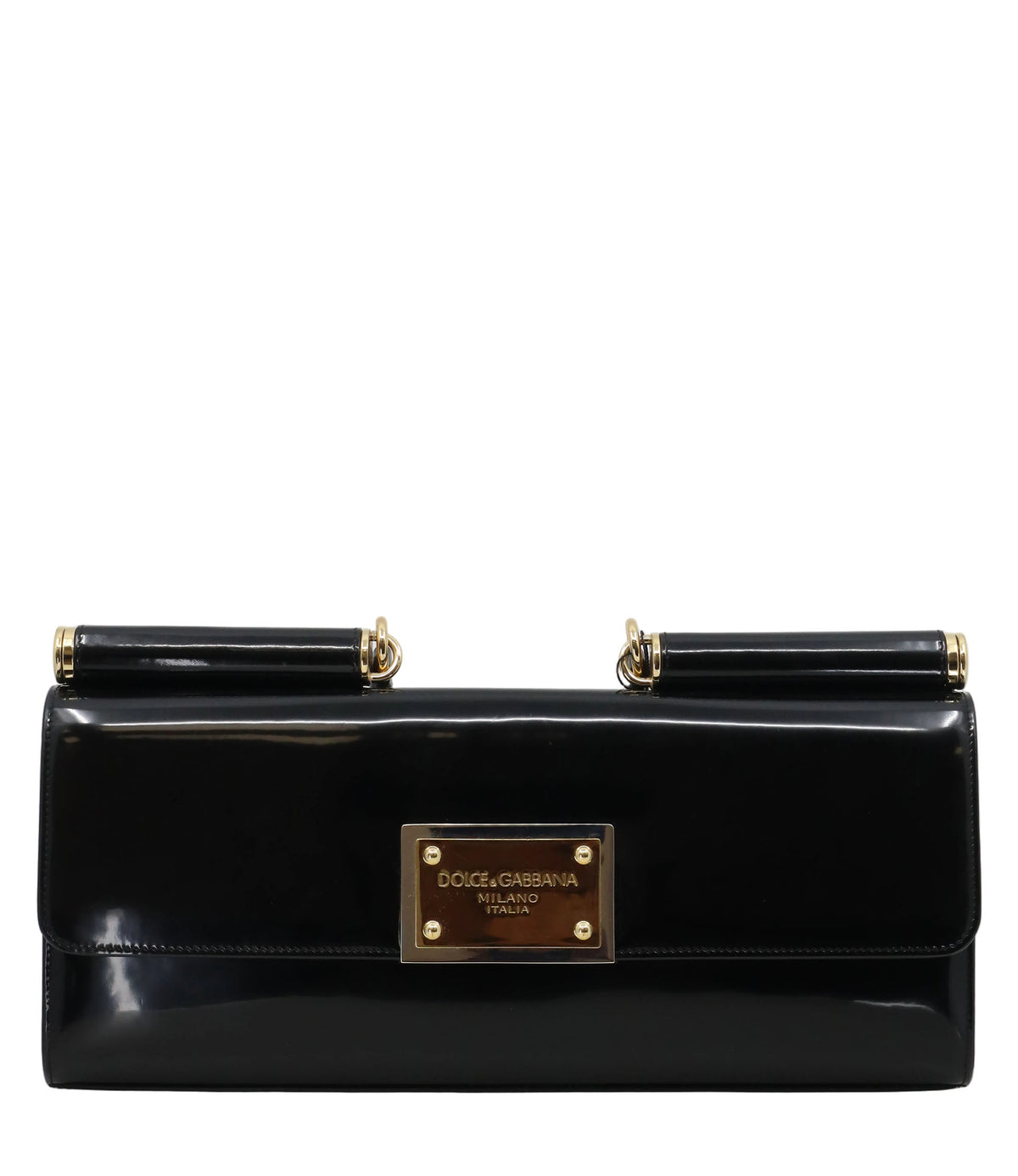 Dolce & Gabbana Clutch schwarz aus Lackleder mit goldener Logo-Plakette