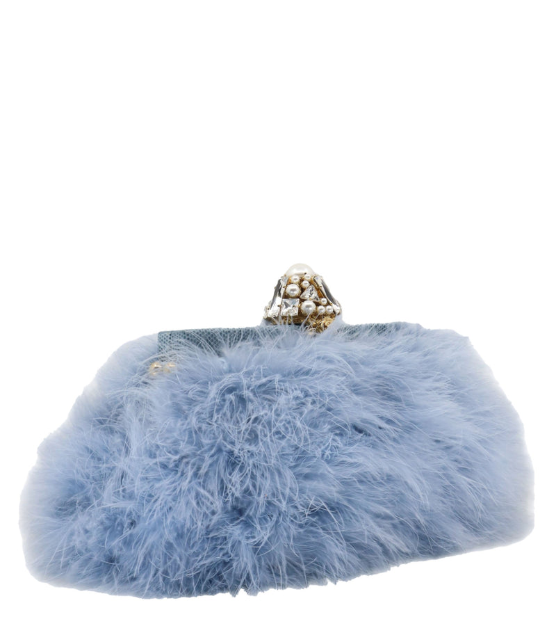 Dolce & Gabbana Clutch aus hellblauen Straußenfedern mit Schmuckverschluss