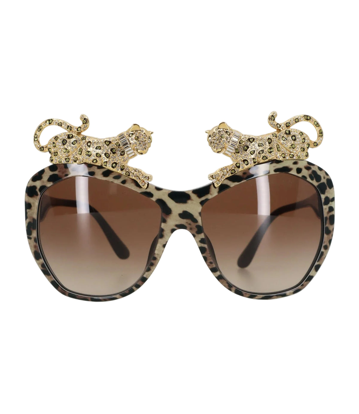 Dolce & Gabbana Sonnenbrille leo print mit goldenen panthern kristallbesetzt luxuriös designer accessoire