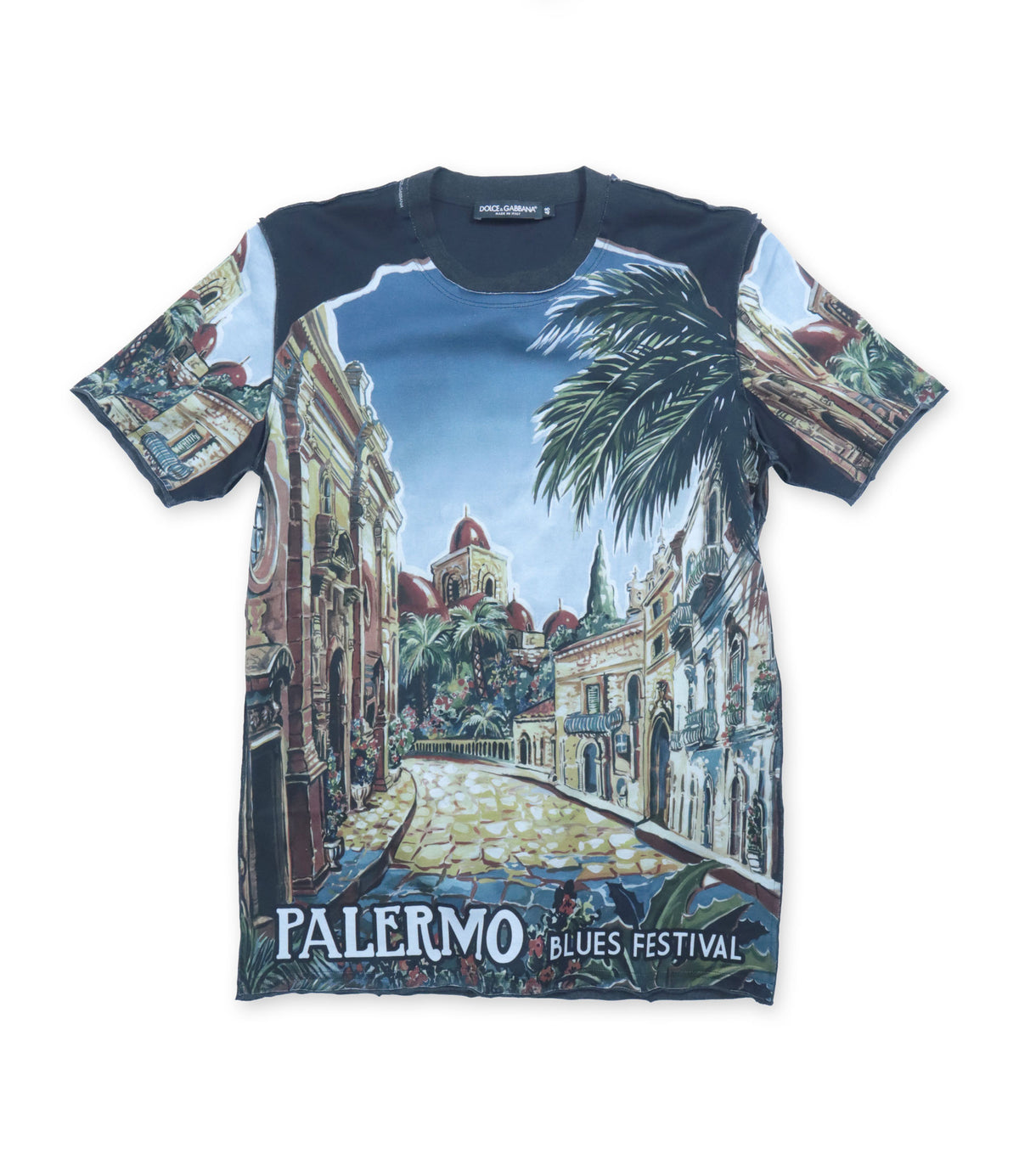 Dolce & Gabbana T-Shirt IT48 mit Palermo Print und Allover-Motiv