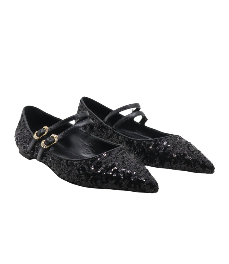 Schwarze Dolce & Gabbana Ballerinas mit Pailletten und doppeltem Riemen