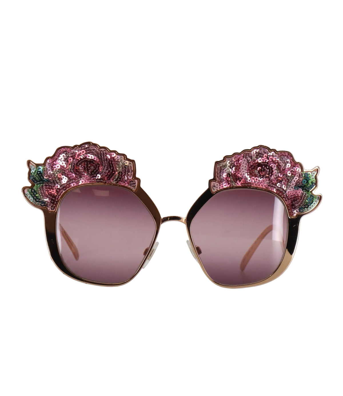 Dolce & Gabbana Sonnenbrille gold rosa mit Pailletten Blumen luxuriös Damen Accessoire
