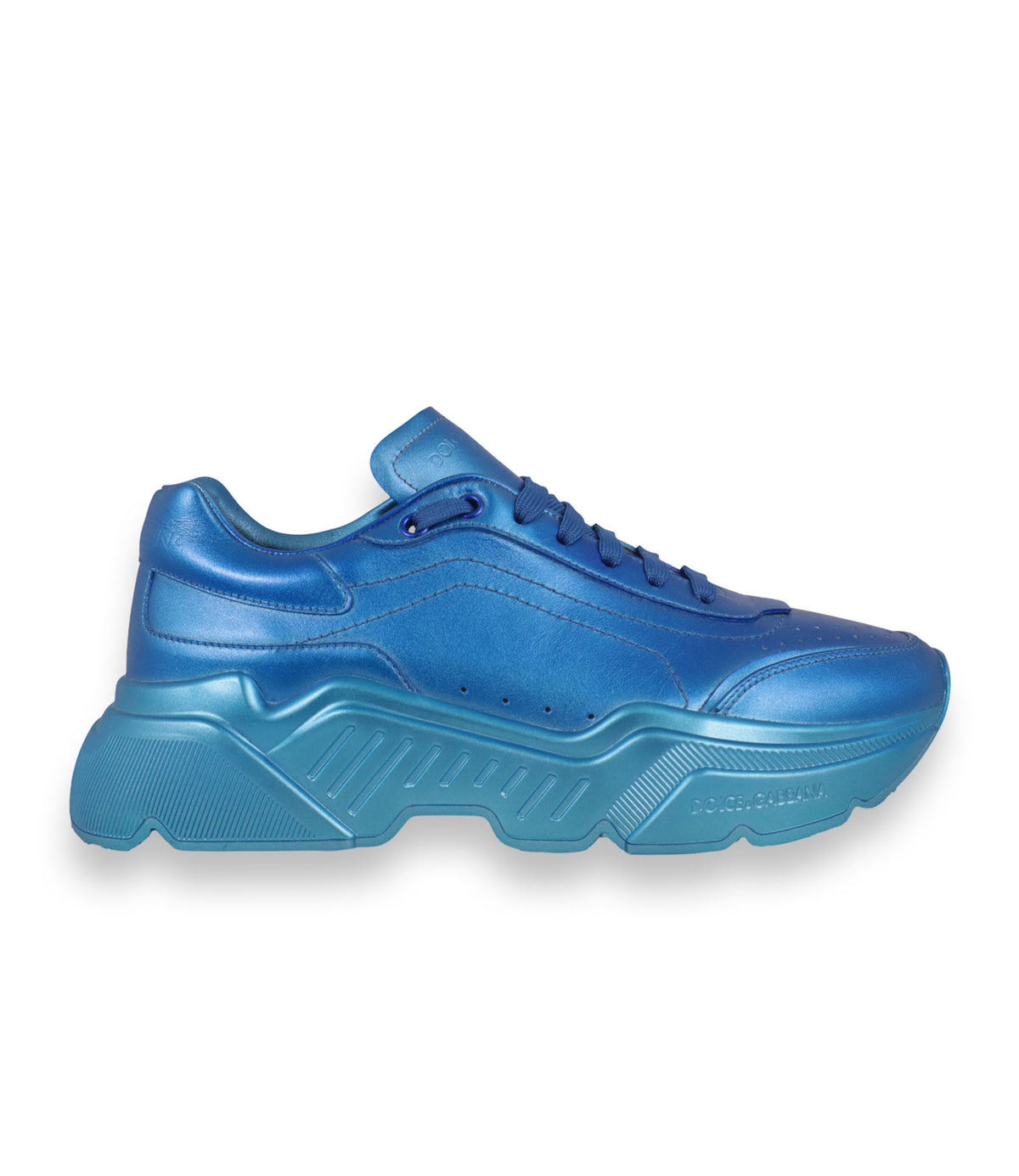 Dolce & Gabbana Sneaker Größe 40 in Metallic Blau mit Oversize-Sohle und luxuriösem Leder-Finish.