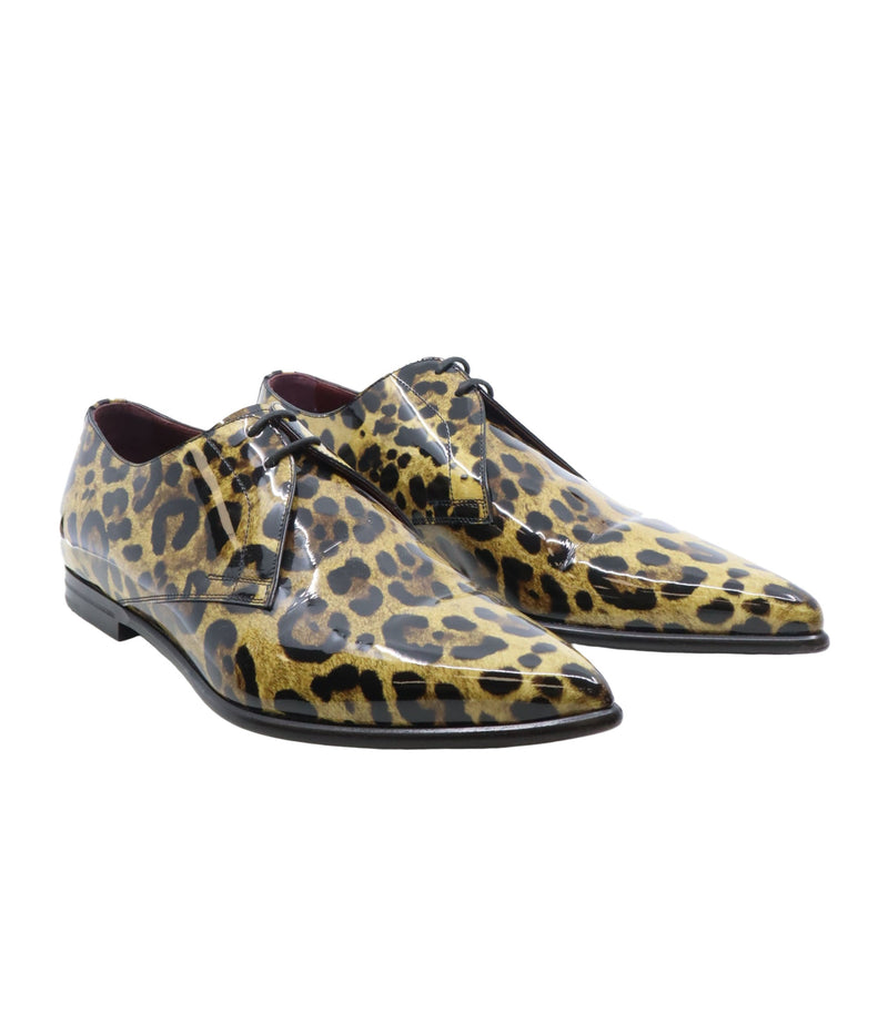 Dolce & Gabbana Herren-Derby glänzend mit Leopardenmuster Größe 44