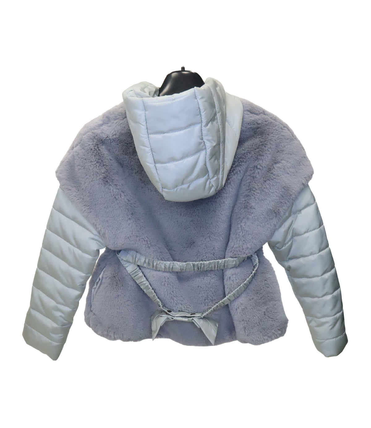 Monnalisa Kinder-Winterjacke mit flauschigem Fell in Hellviolett und gesteppten Ärmeln, Größe 8
