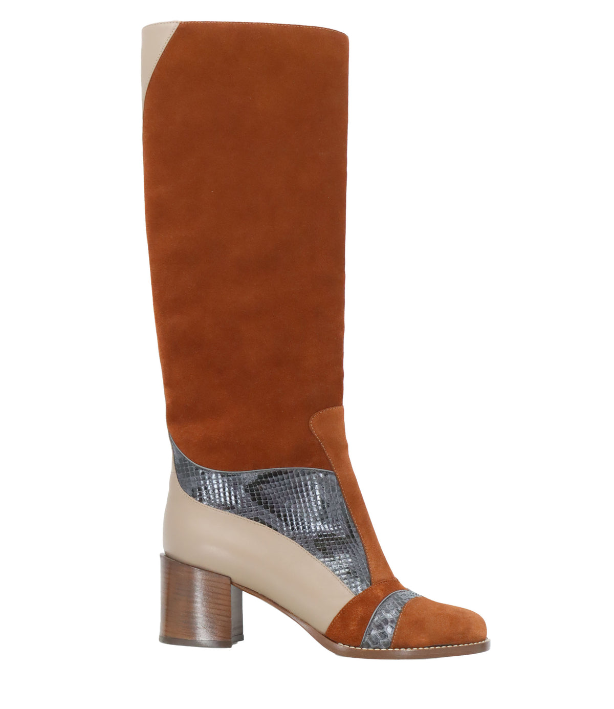 Dolce & Gabbana Stiefel Größe 39 aus Veloursleder mit Reptil-Optik und Blockabsatz