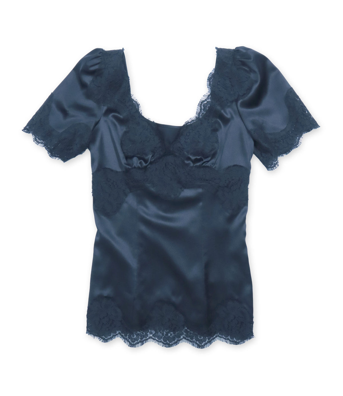 Dolce & Gabbana Seidenbluse in Dunkelblau mit Spitzenbesatz aus Seide Größe IT 36