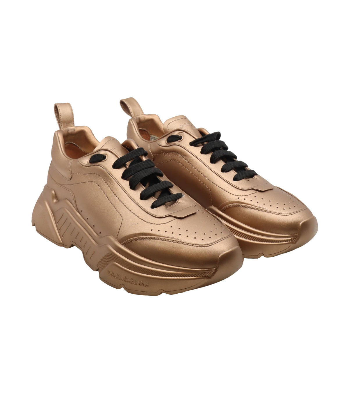 Bronze Metallic Dolce & Gabbana Sneaker mit schwarzer Schnürung und dicker Profilsohle, Größe 44