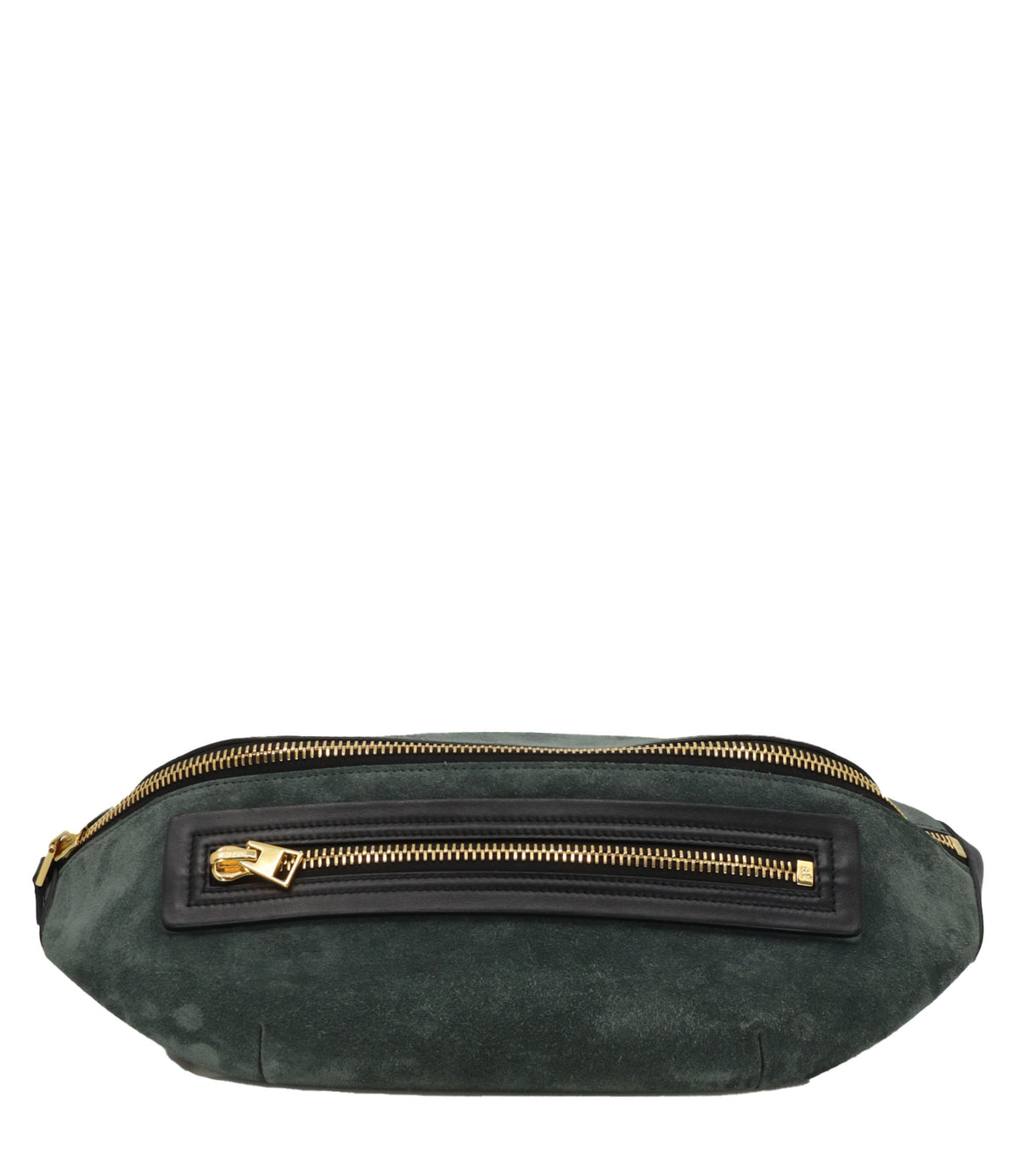 Tom Ford Gürteltasche aus dunkelgrünem Wildleder mit goldenen Reißverschlüssen