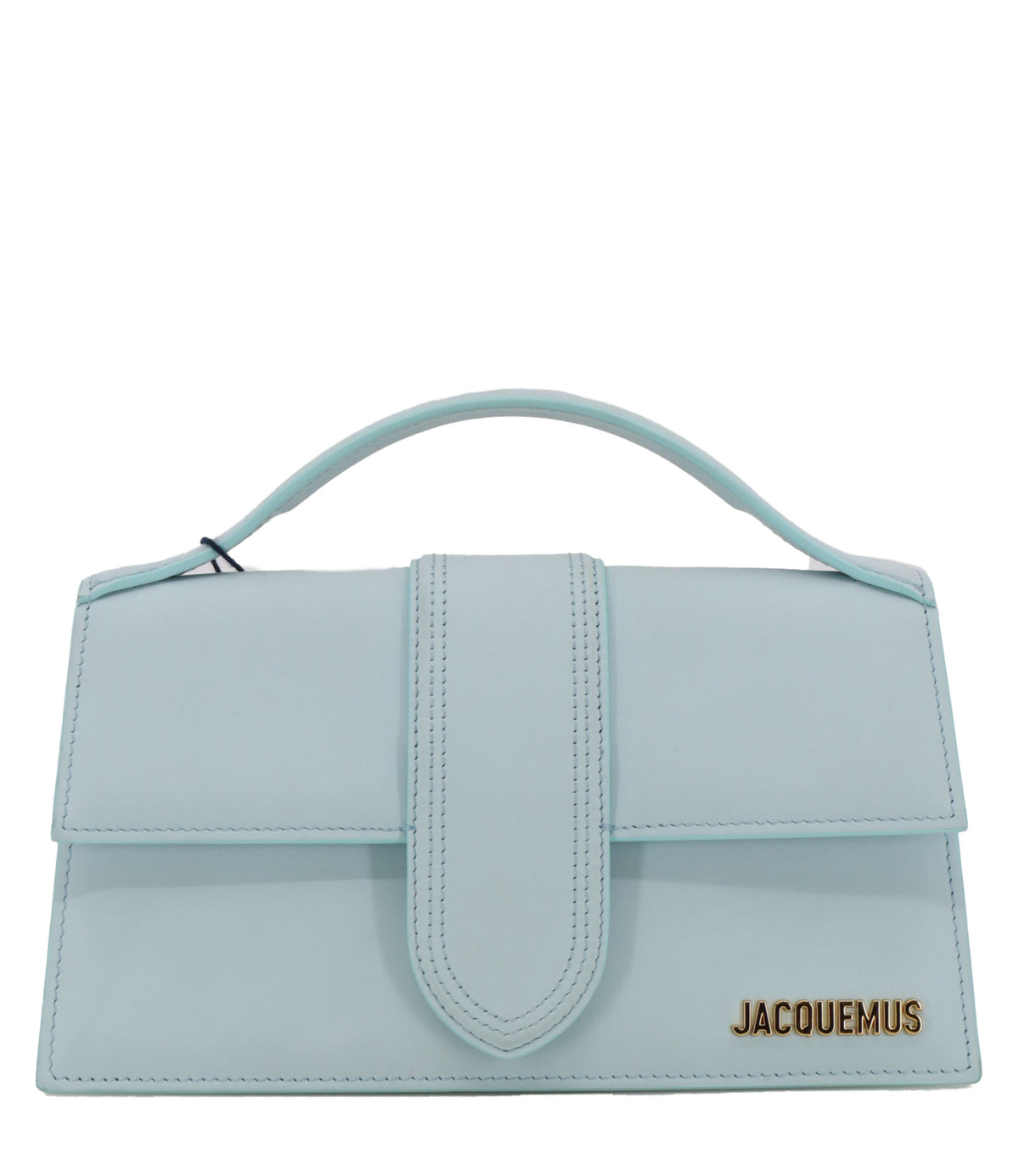 Jacquemus Handtasche Hellblau aus glattem Leder mit goldfarbenem Logo