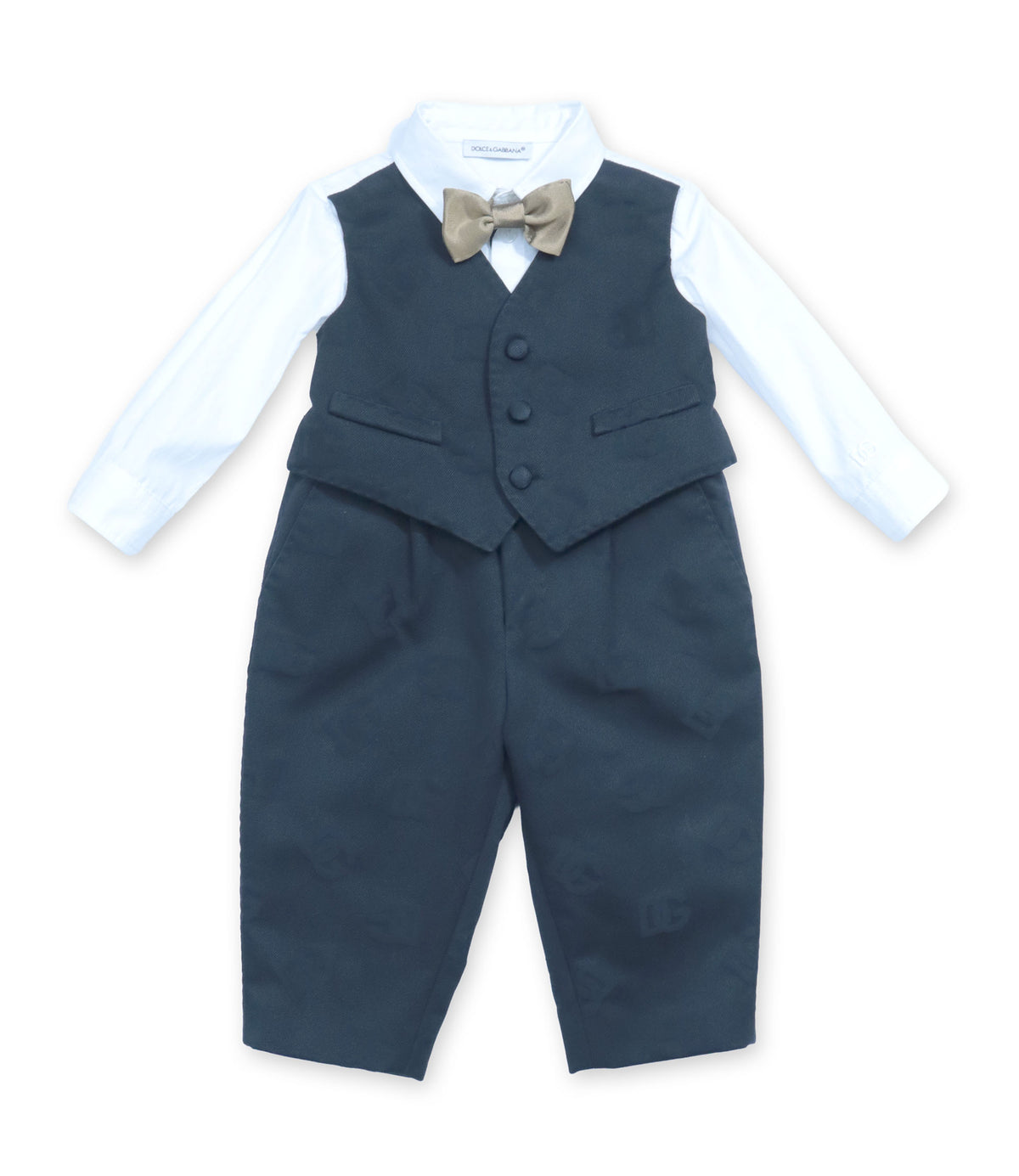 Dolce & Gabbana Festanzug für Babys in Dunkelblau mit Weste, Hemd und goldener Fliege