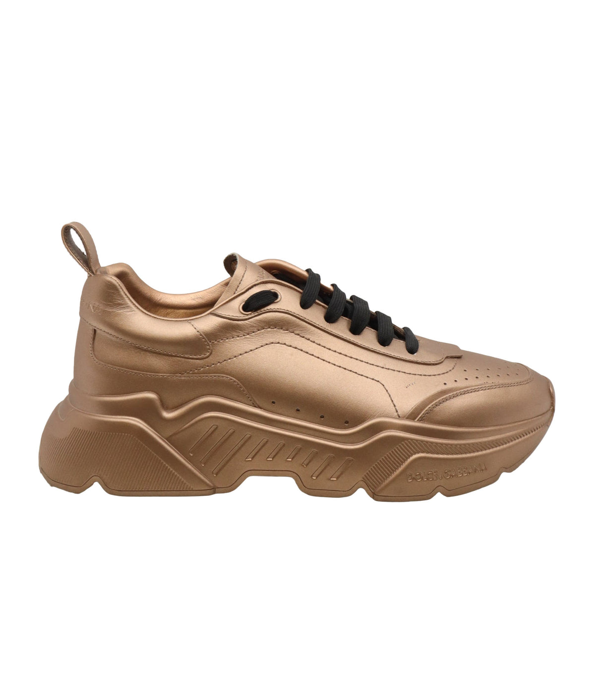 Bronze Metallic Dolce & Gabbana Sneaker mit schwarzer Schnürung und dicker Profilsohle, Größe 44