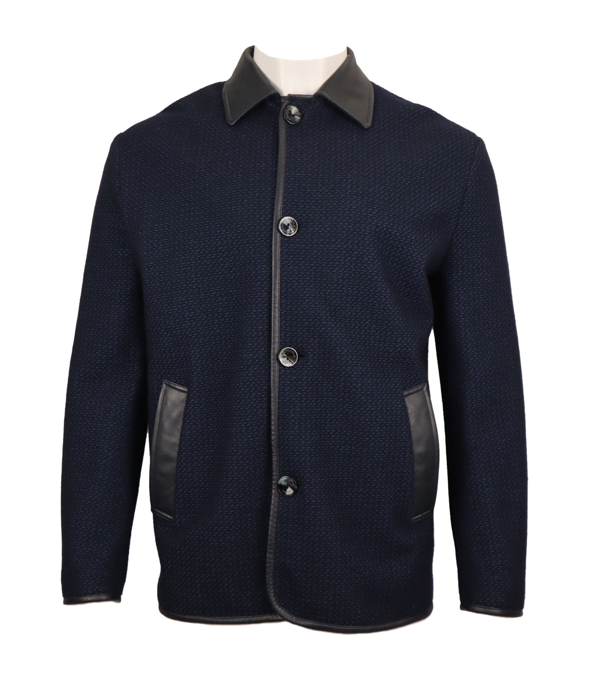 Agnona Jacke Größe M Navy mit Lederkragen und Lederdetails