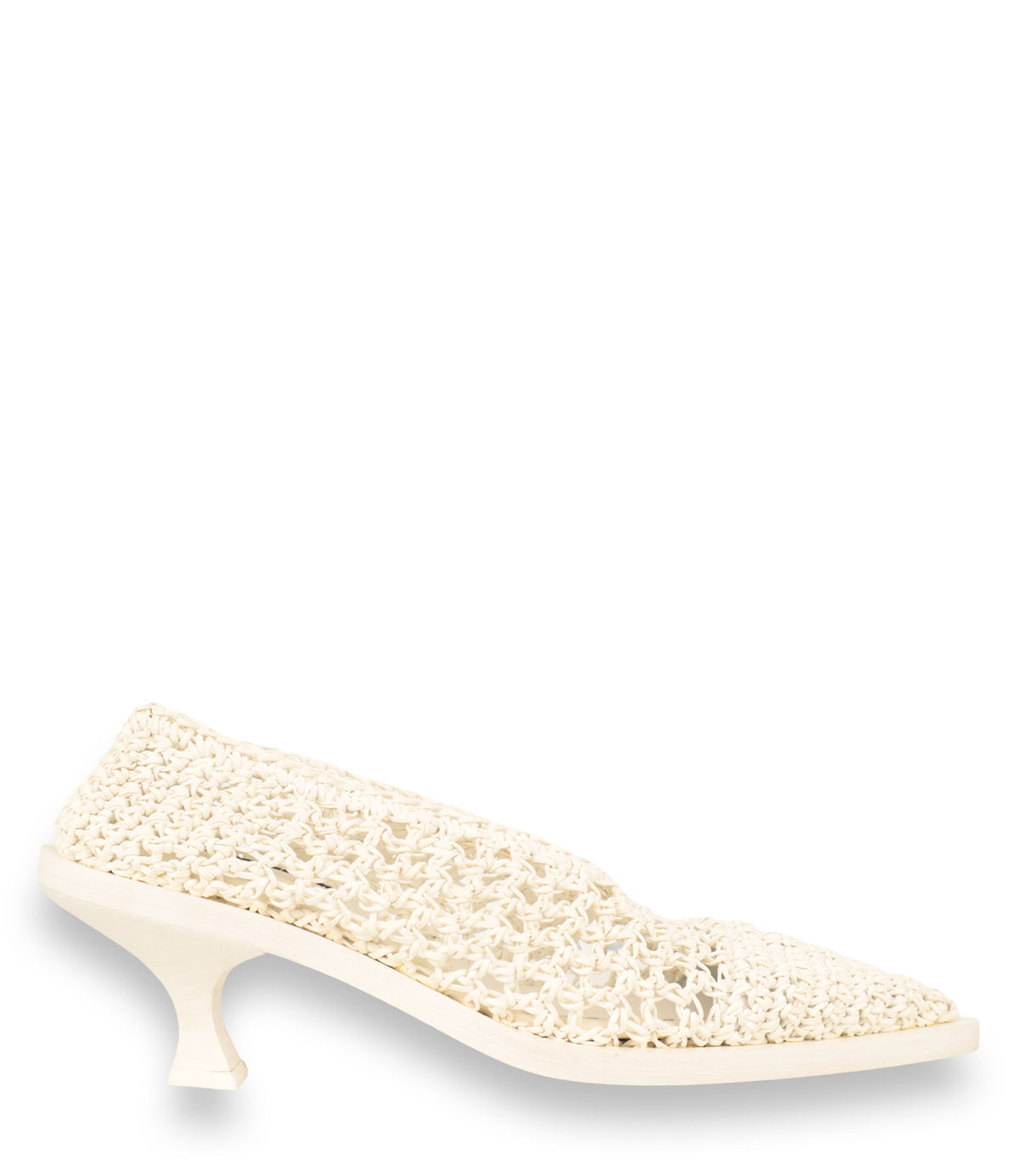 Jil Sander Pumps Größe 37 in Cremeweiß mit geflochtener Mesh-Optik und Kitten Heel