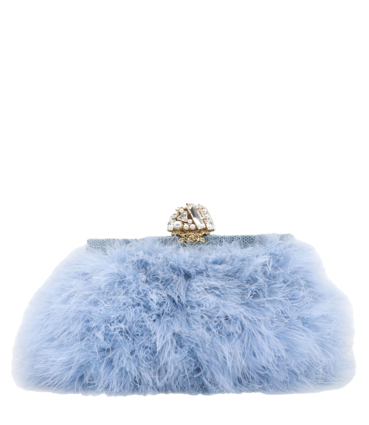 Dolce & Gabbana Clutch aus hellblauen Straußenfedern mit Schmuckverschluss