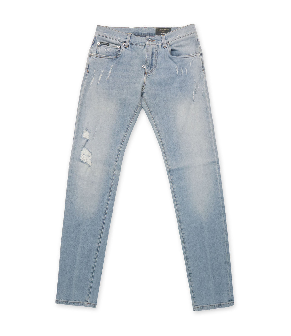 Dolce & Gabbana Skinny Jeans IT 46 aus hellblauem Denim mit Used-Details und italienischer Verarbeitung.