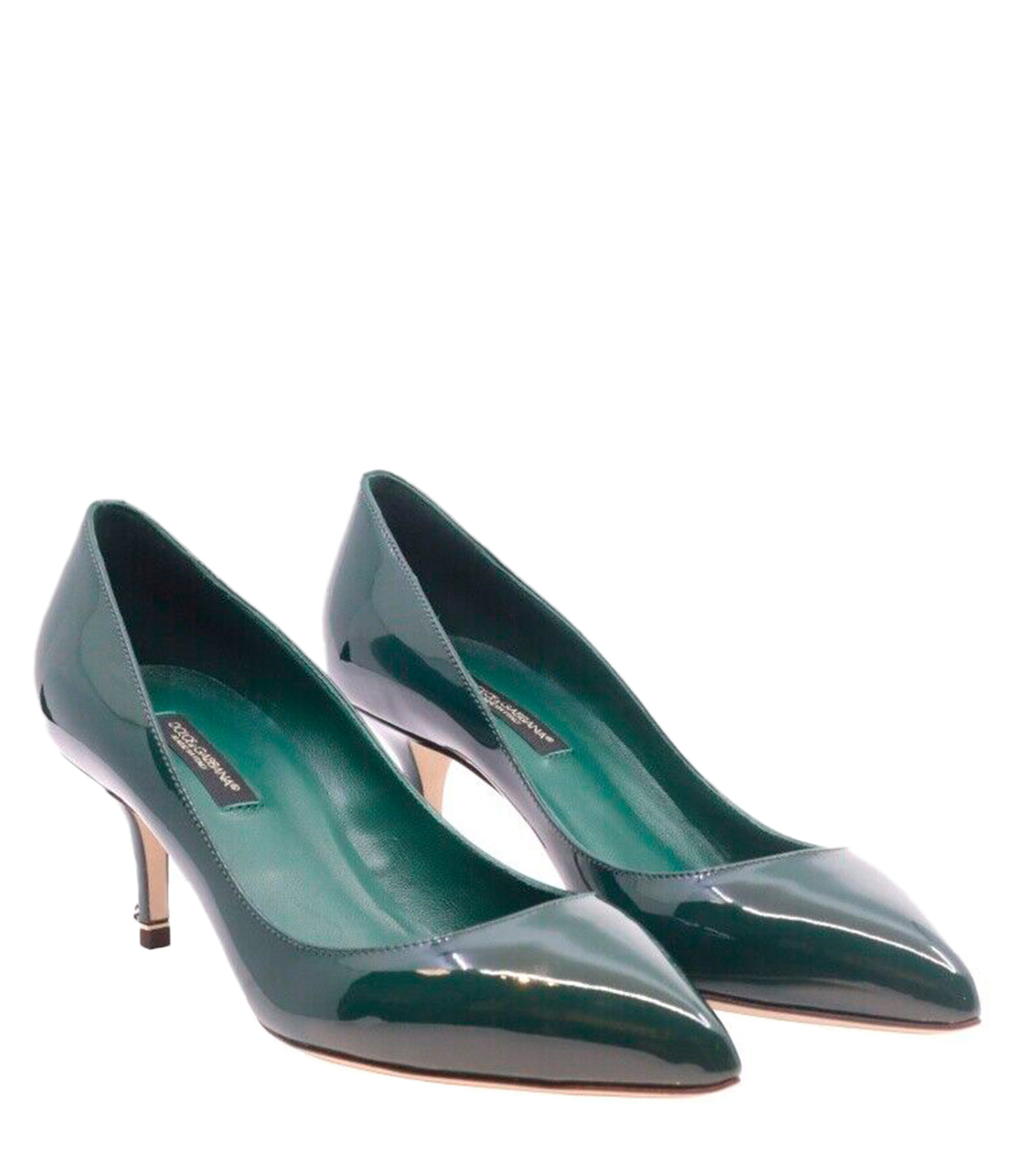 Dolce & Gabbana Pumps aus dunkelgrünem Lackleder mit Kitten Heel – Größe 35,5