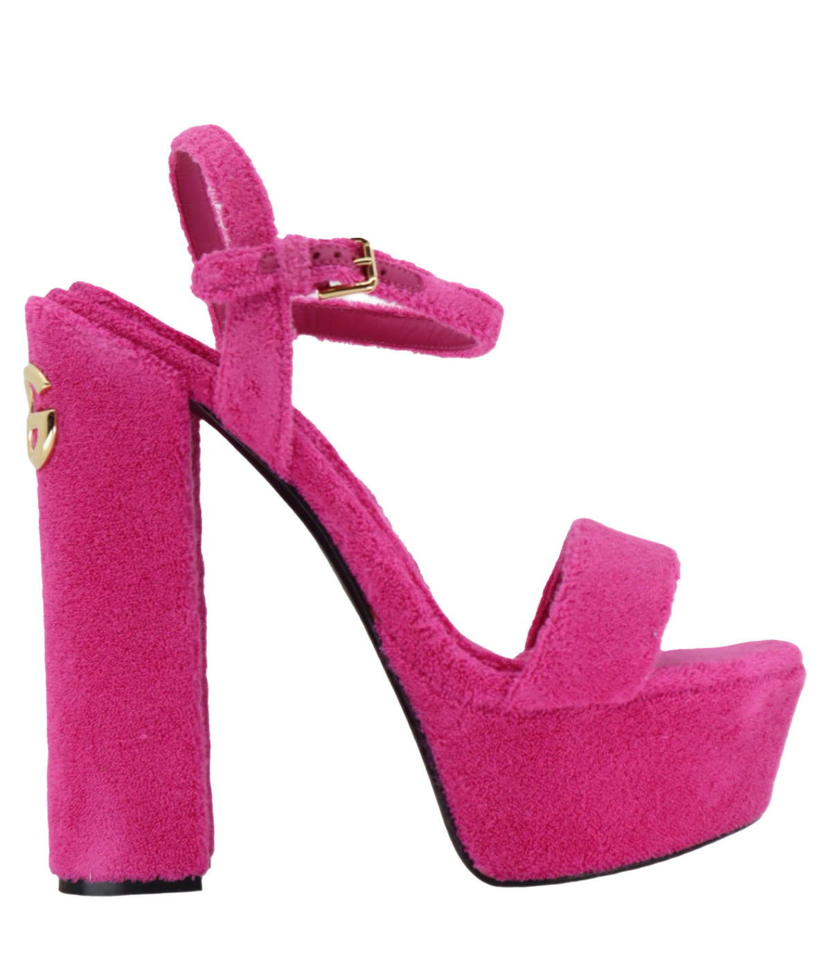 Pinke Dolce & Gabbana Plateausandalen mit Blockabsatz und goldener Logo-Applikation