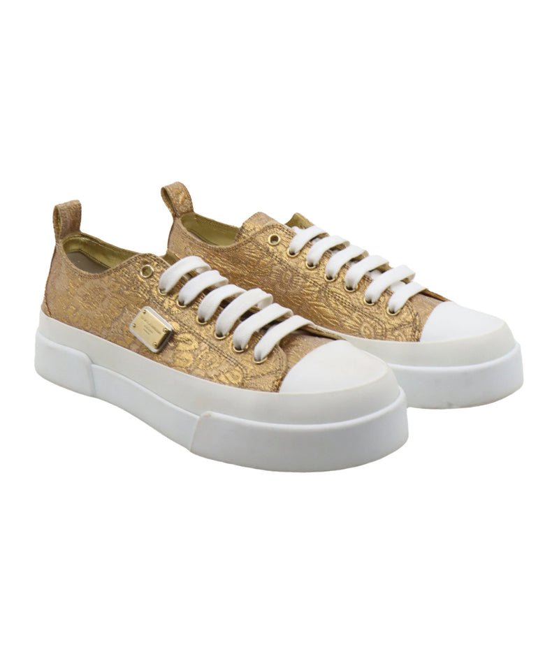 Goldfarbener Dolce & Gabbana Sneaker mit weißer Plateausohle und Metallic-Finish