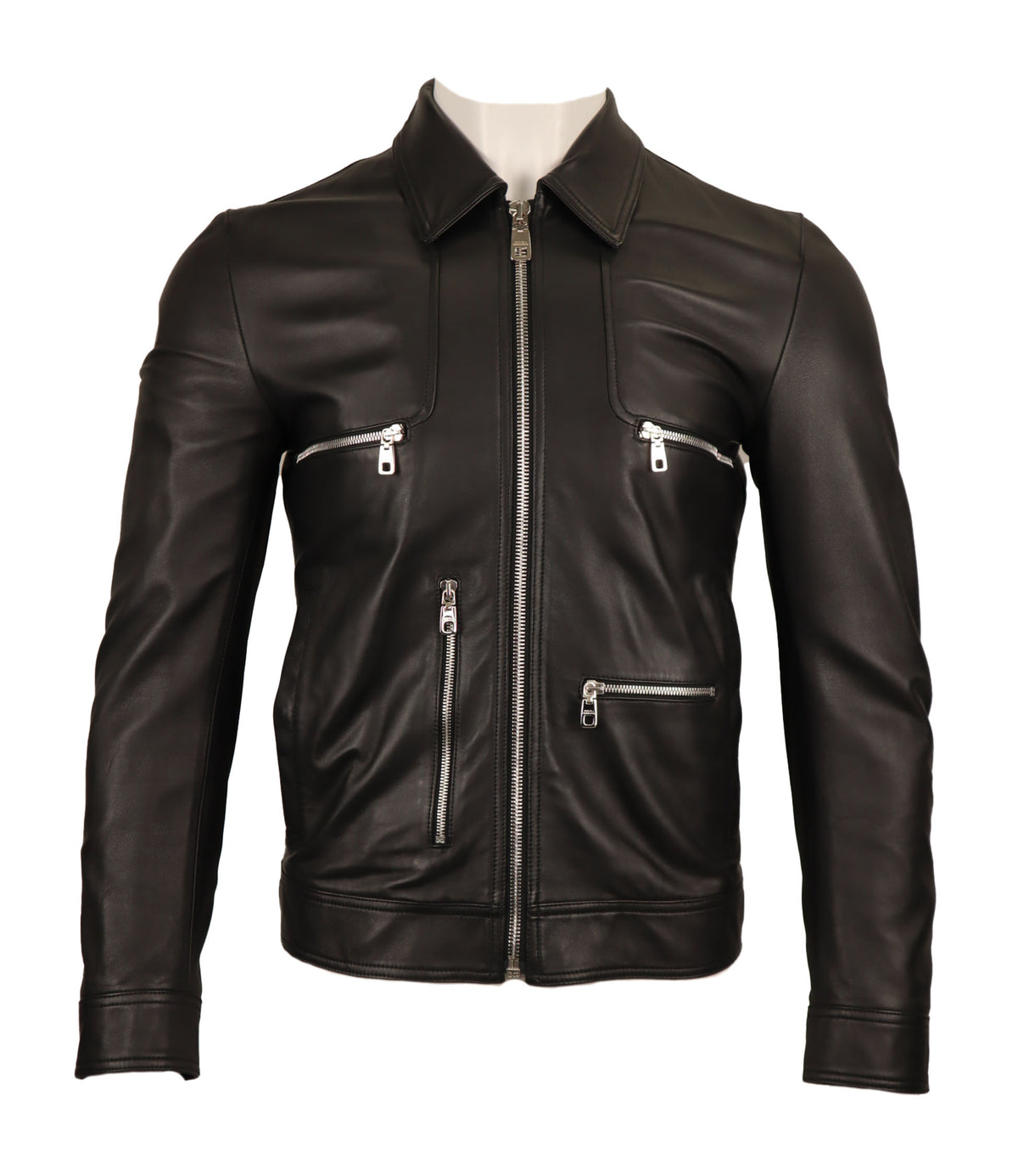 Dolce & Gabbana Lederjacke Größe M Schwarz mit mehreren Reißverschlusstaschen