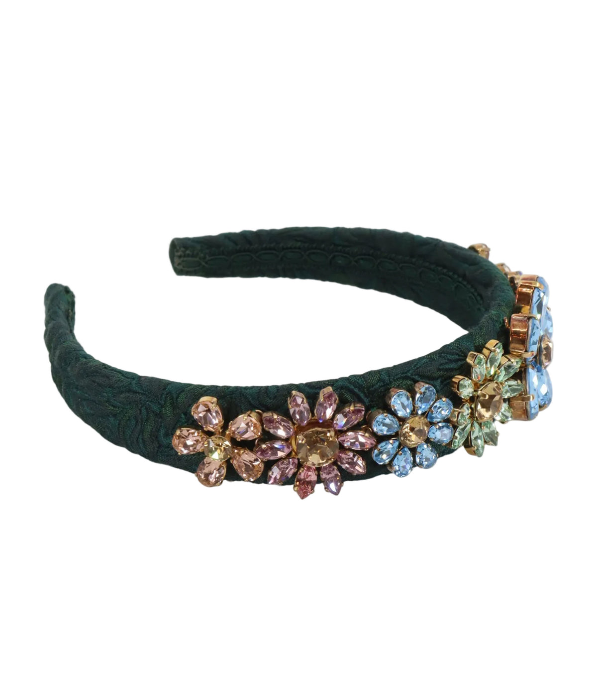 Dolce & Gabbana Haarreif Grün mit floralen Kristallen und Golddetails