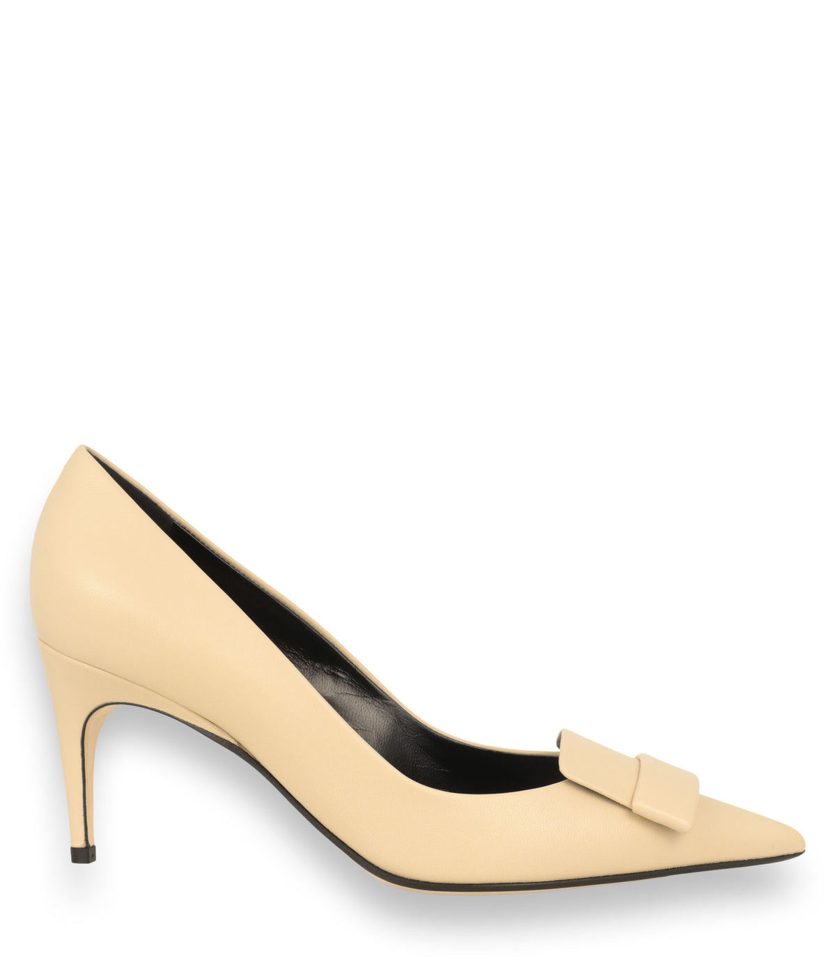 Sergio Rossi Pumps Größe 38 aus cremefarbenem Nappaleder mit spitzer Schuhspitze und Schleifendetail
