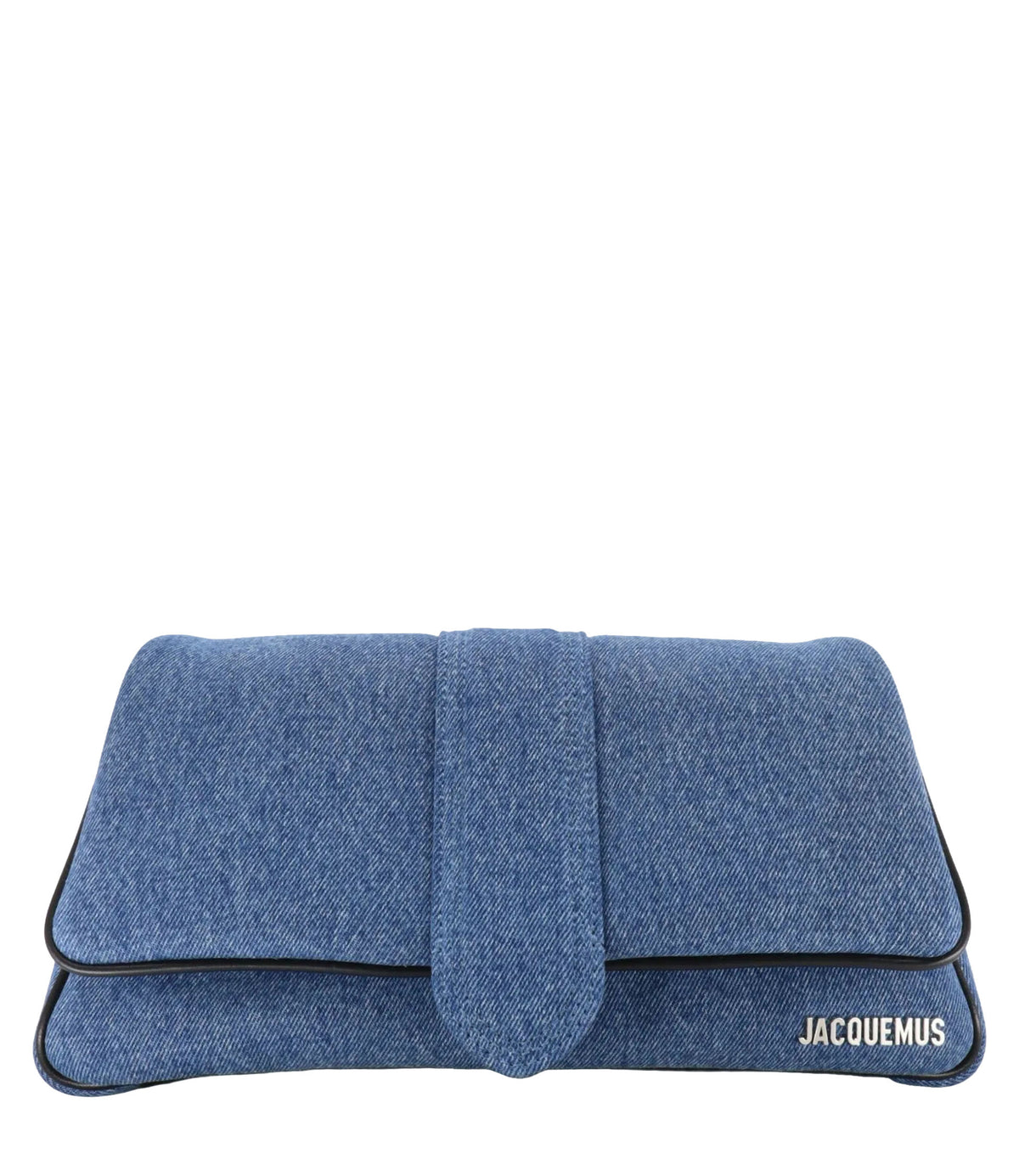 Jacquemus Clutch aus Jeansstoff in Blau mit Klappe und Logo-Detail