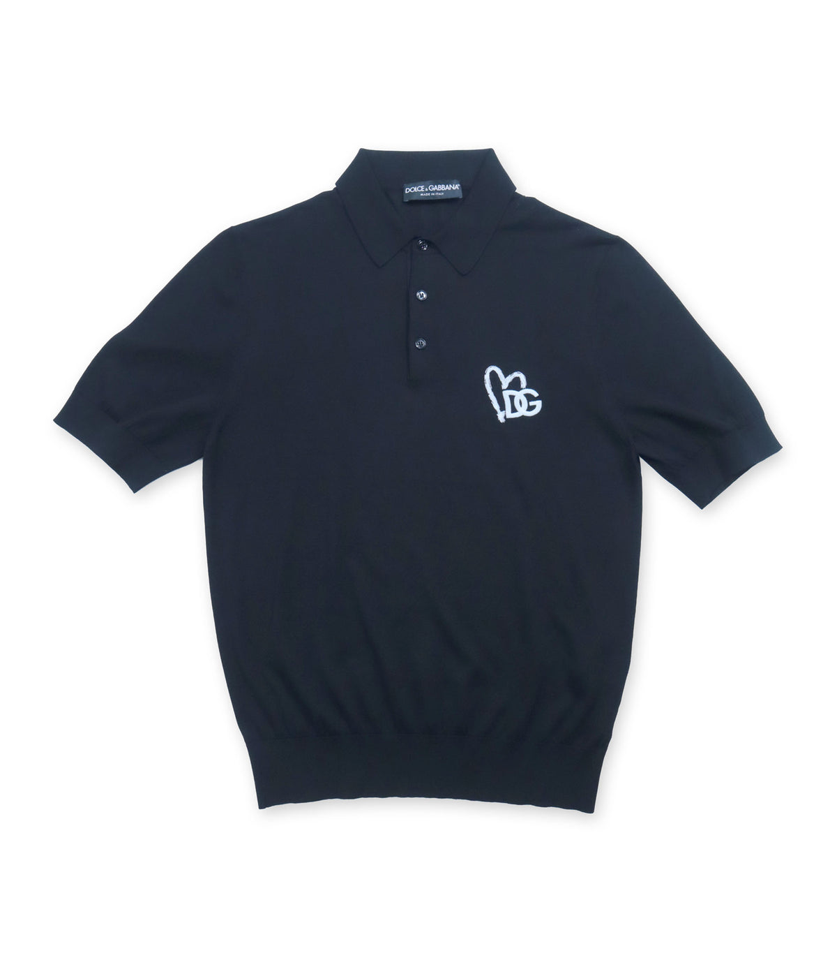 Dolce & Gabbana Polo-Shirt aus schwarzer Seide mit DG Logo Stickerei