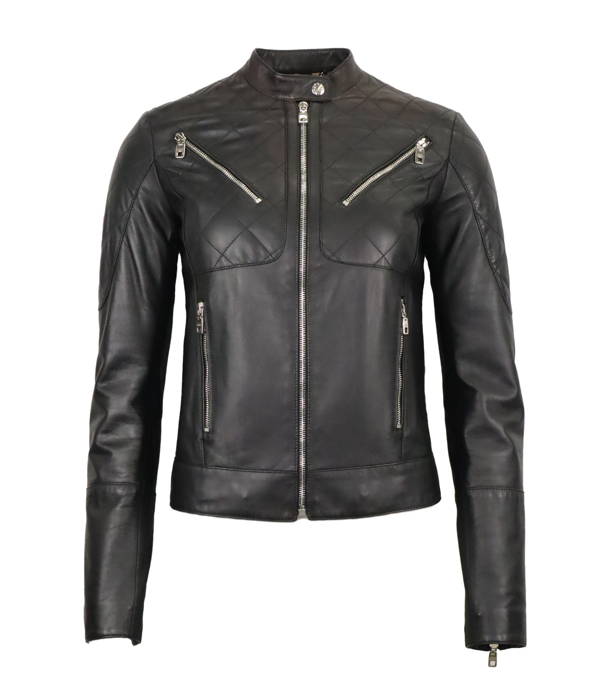 Dolce & Gabbana schwarze Lederjacke Damen Größe 40 Designer Bikerjacke mit Reißverschlüssen
