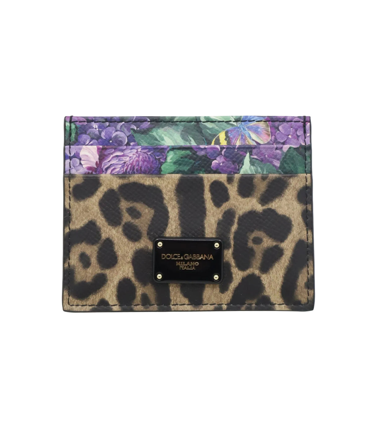 Dolce & Gabbana Kartenetui mit Leopardenprint und floralen Details aus Leder