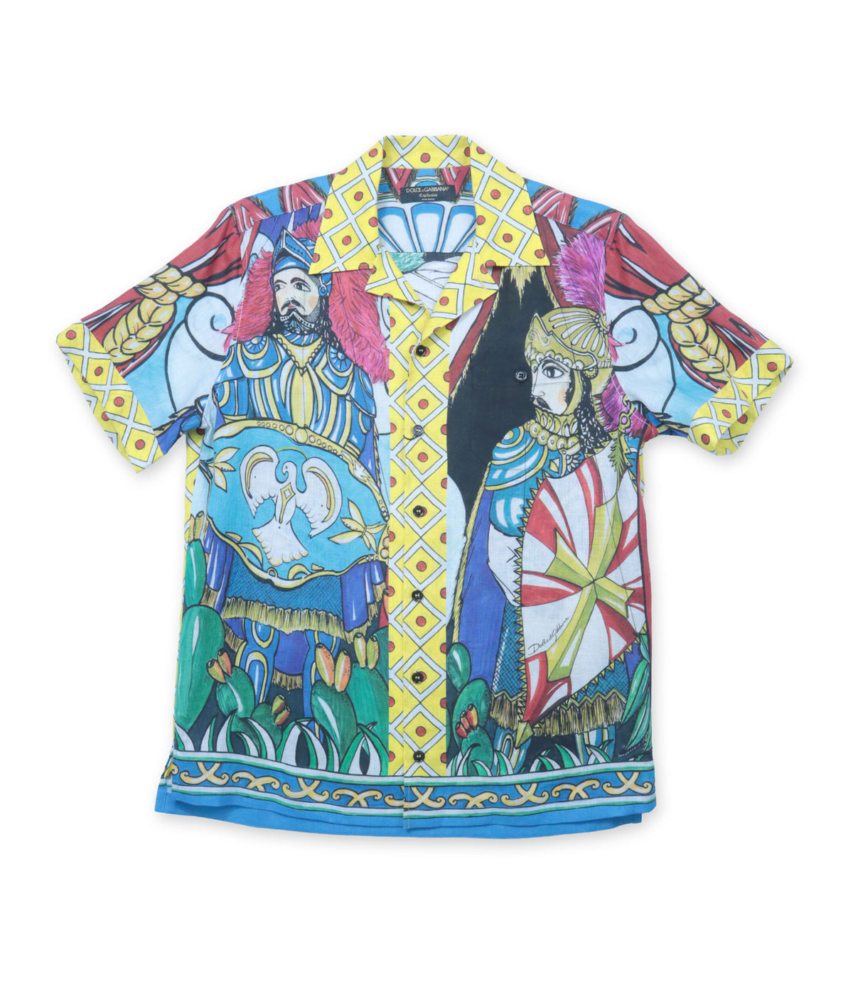 Dolce & Gabbana Leinenhemd multicolor mit kunstvollem Figurenprint Größe IT 37