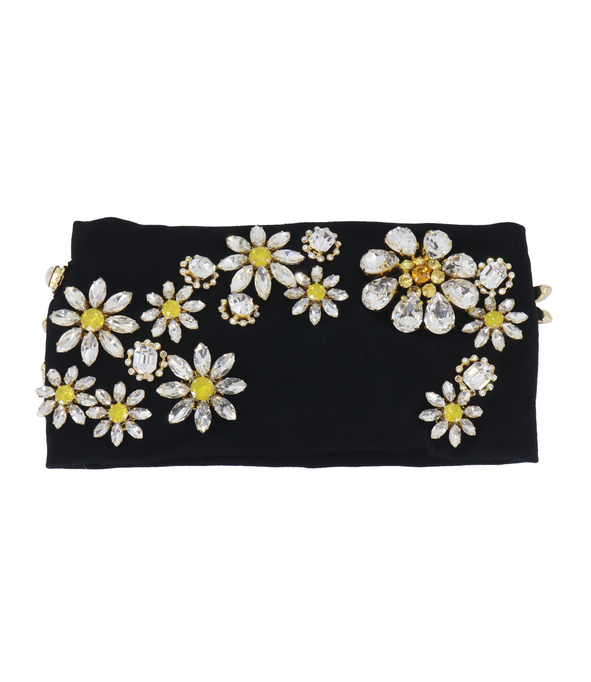 Dolce & Gabbana Stirnband Schwarz mit floralen Kristallapplikationen in Gelb und Weiß