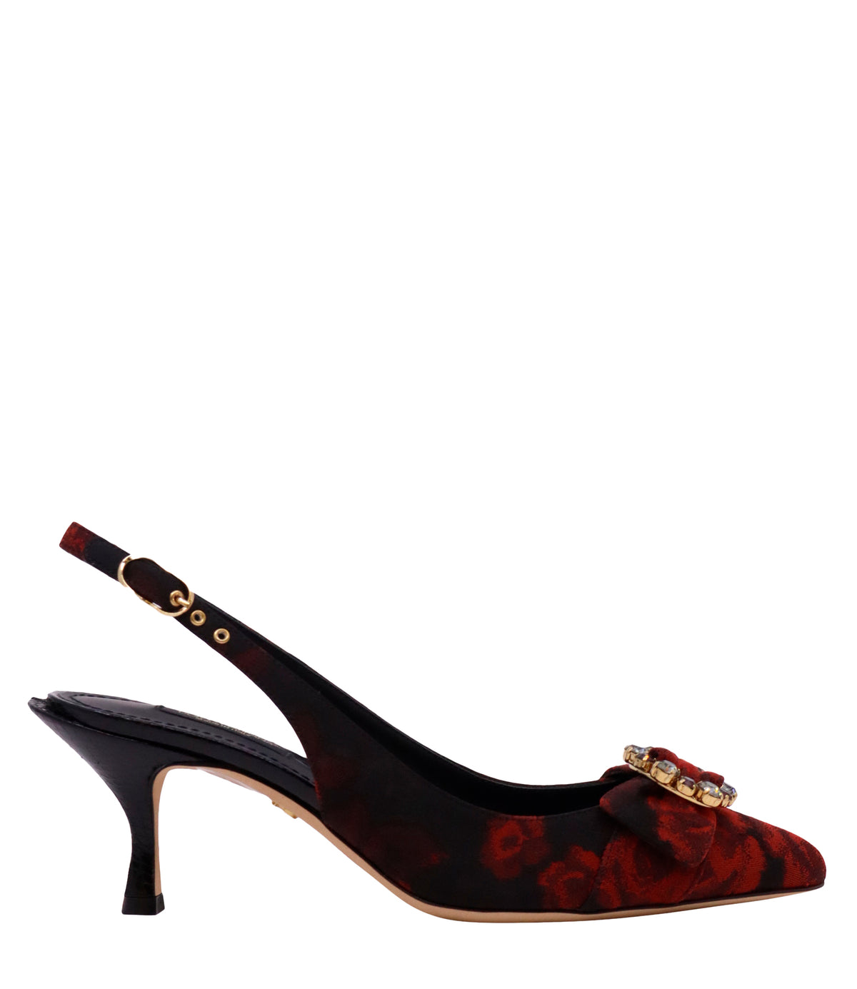 Dolce & Gabbana Slingback Pumps Größe 38 in Schwarz-Rot mit Schleife und Schmucksteinbesatz