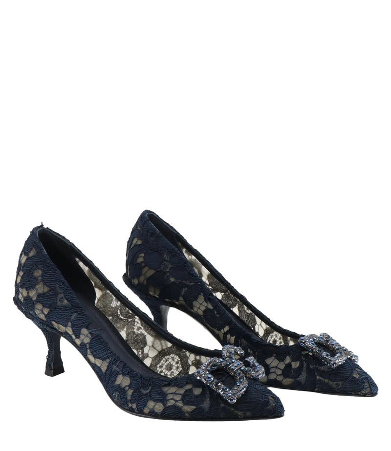 Dolce & Gabbana Pumps aus dunkelblauer Spitze mit Strass Größe 35,5