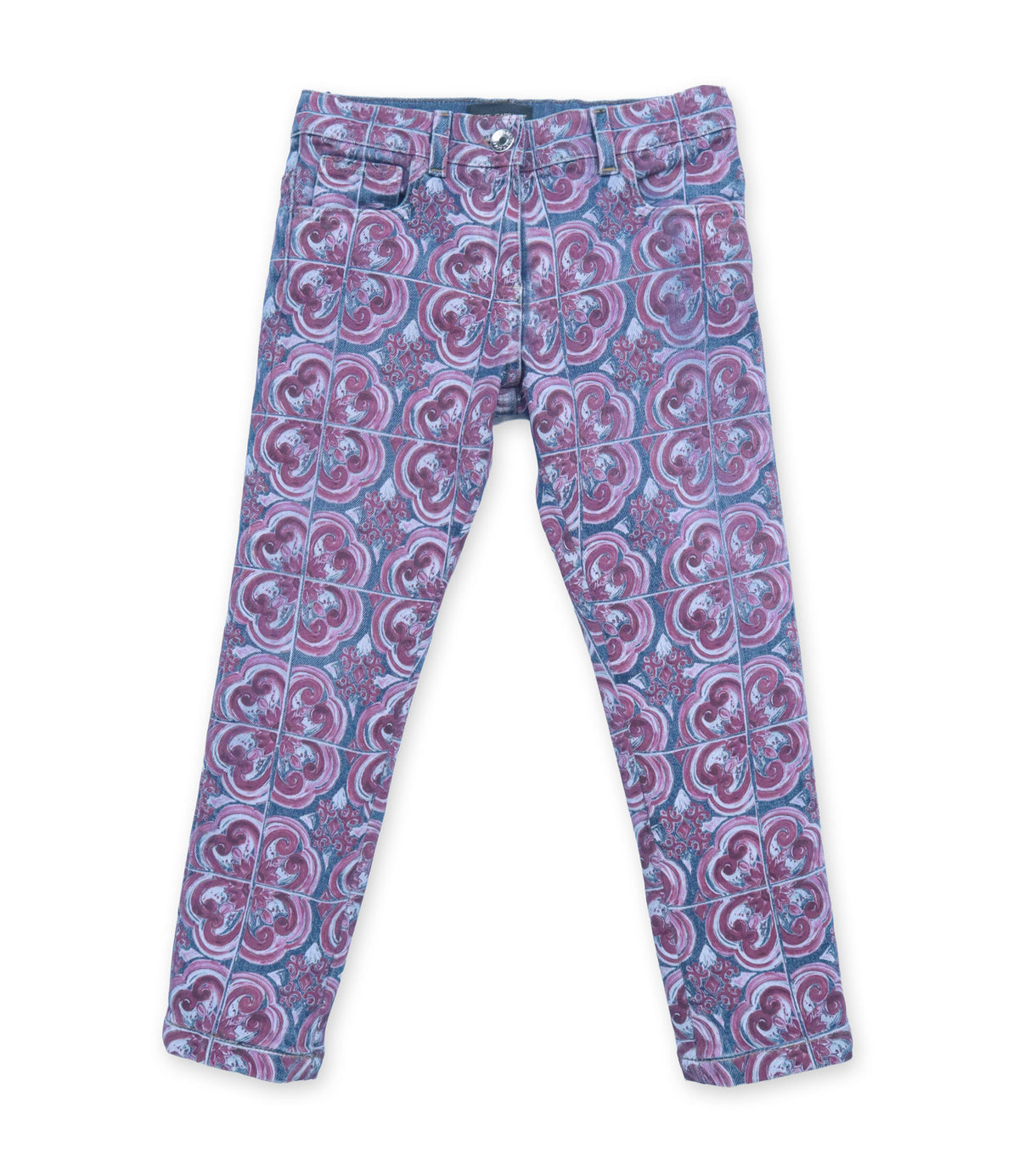 Dolce & Gabbana Kinderjeans mit ornamentalem Print in Rosa und Blau