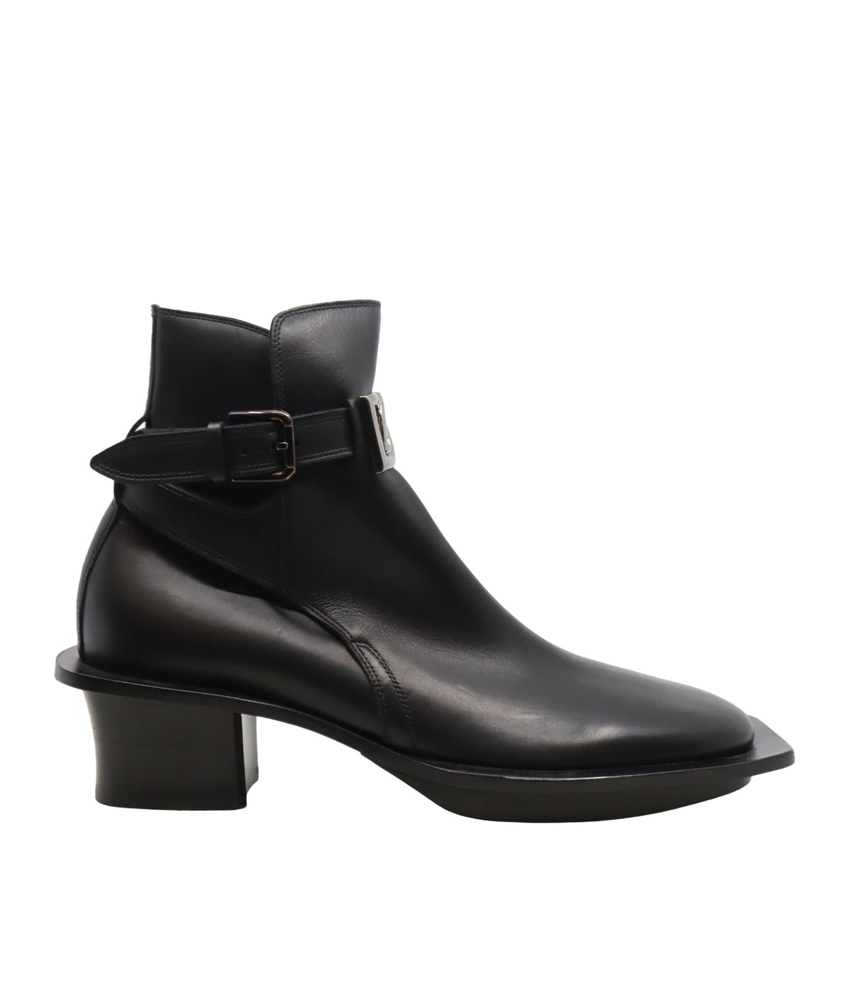 Dolce & Gabbana Herren-Stiefelette aus schwarzem Leder mit Blockabsatz und Schnalle Größe 42