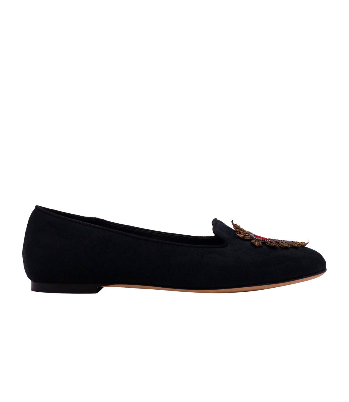 Dolce & Gabbana Slipper Größe 36,5 in Schwarz mit besticktem Jacquard und flacher Ledersohle