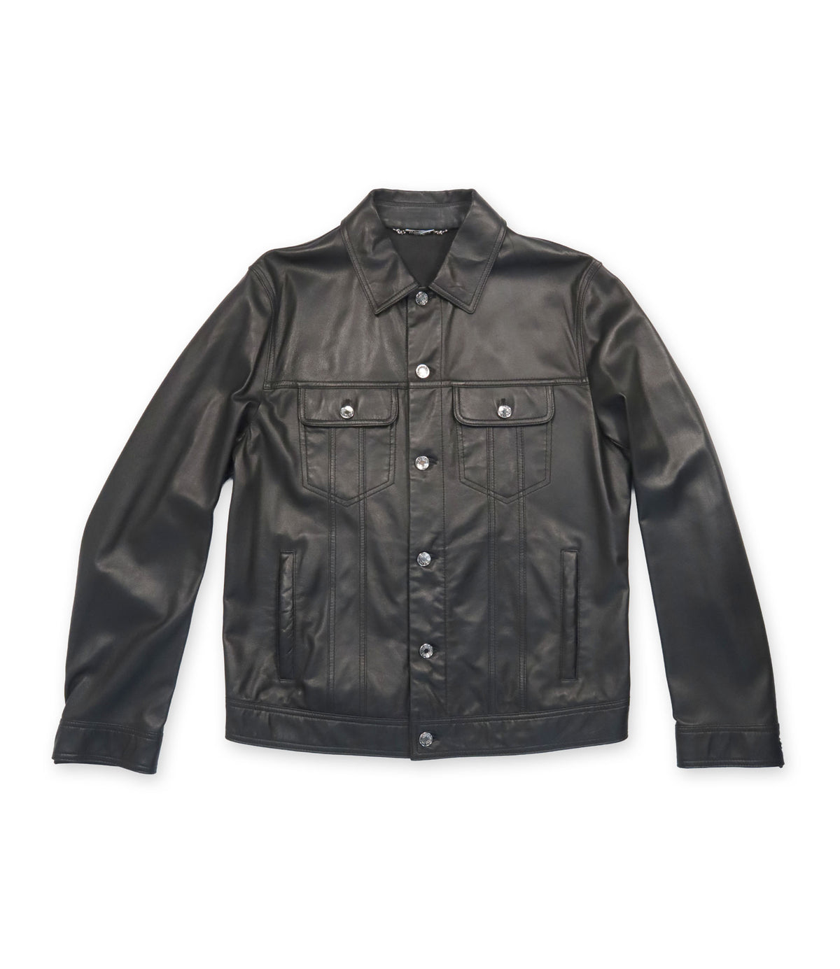 Dolce & Gabbana Lederjacke aus schwarzem Lammleder Größe 46 im Sale