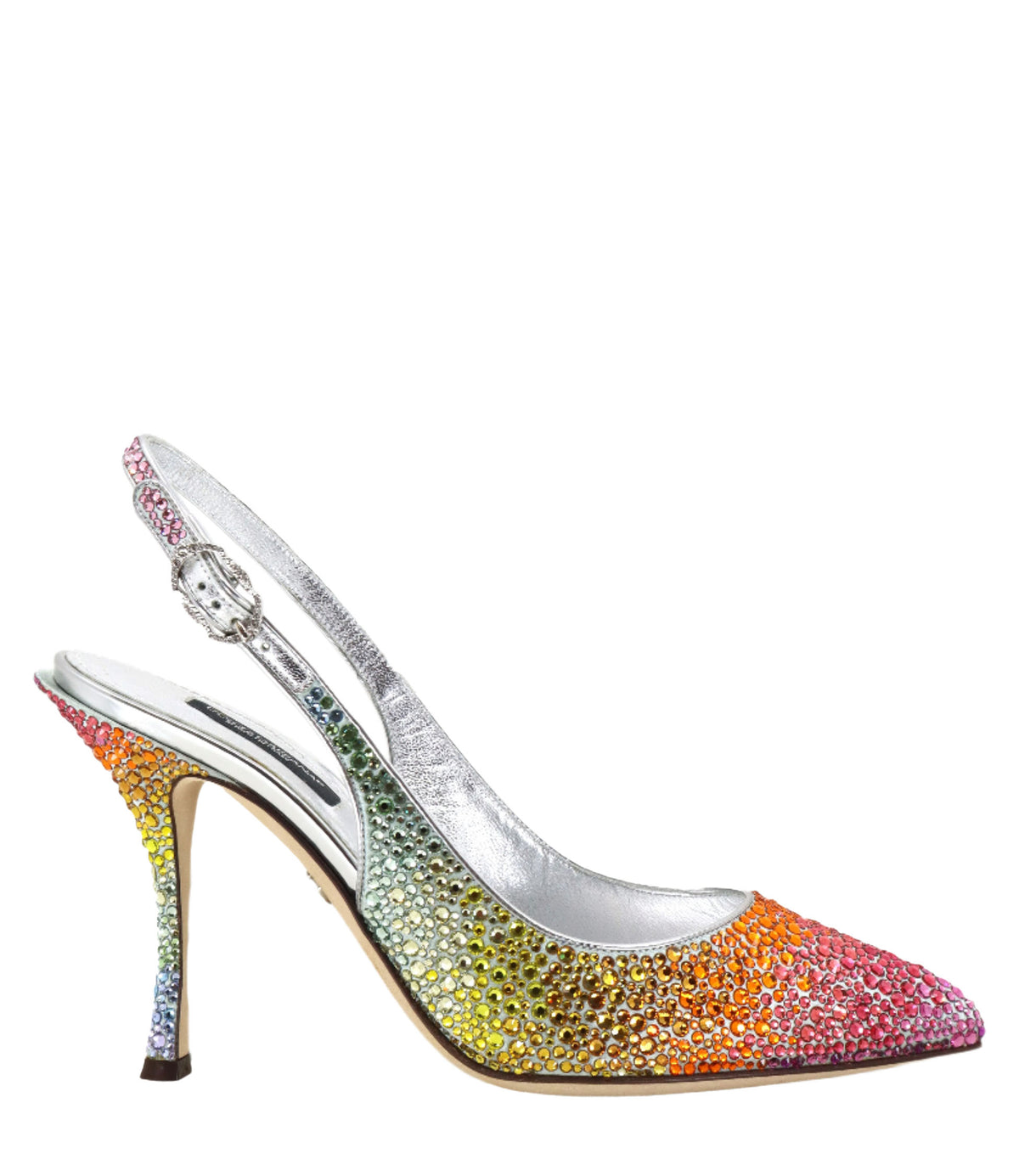Dolce & Gabbana Slingback Pumps mit Kristallverlauf in Regenbogenfarben und silbernem Innenleder